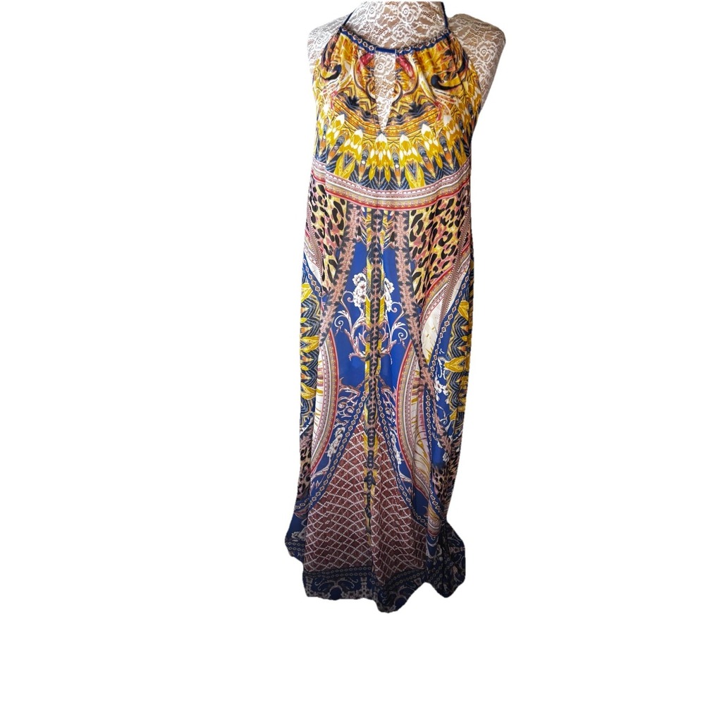 The Flying Tomato Medallion Print Maxi Halter Dress Large Boho, Hippie‎ Artsy